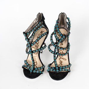 NWT Sam Edelman black suede  turquoise heels - 10